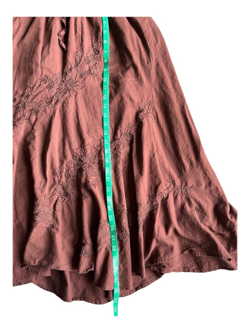 Vintage Metro Wear Brown Floral Embroidered Cotton Midi Skirt - Size Large - Picture 7 of 7